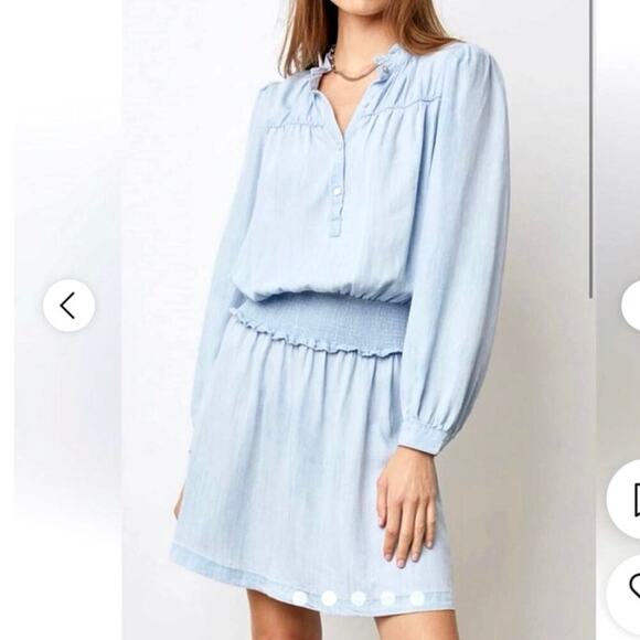 Rails Chambray Ruffle Trim Light Vintage Blue Shawna Mini Dress EUC Small - Picture 3 of 8